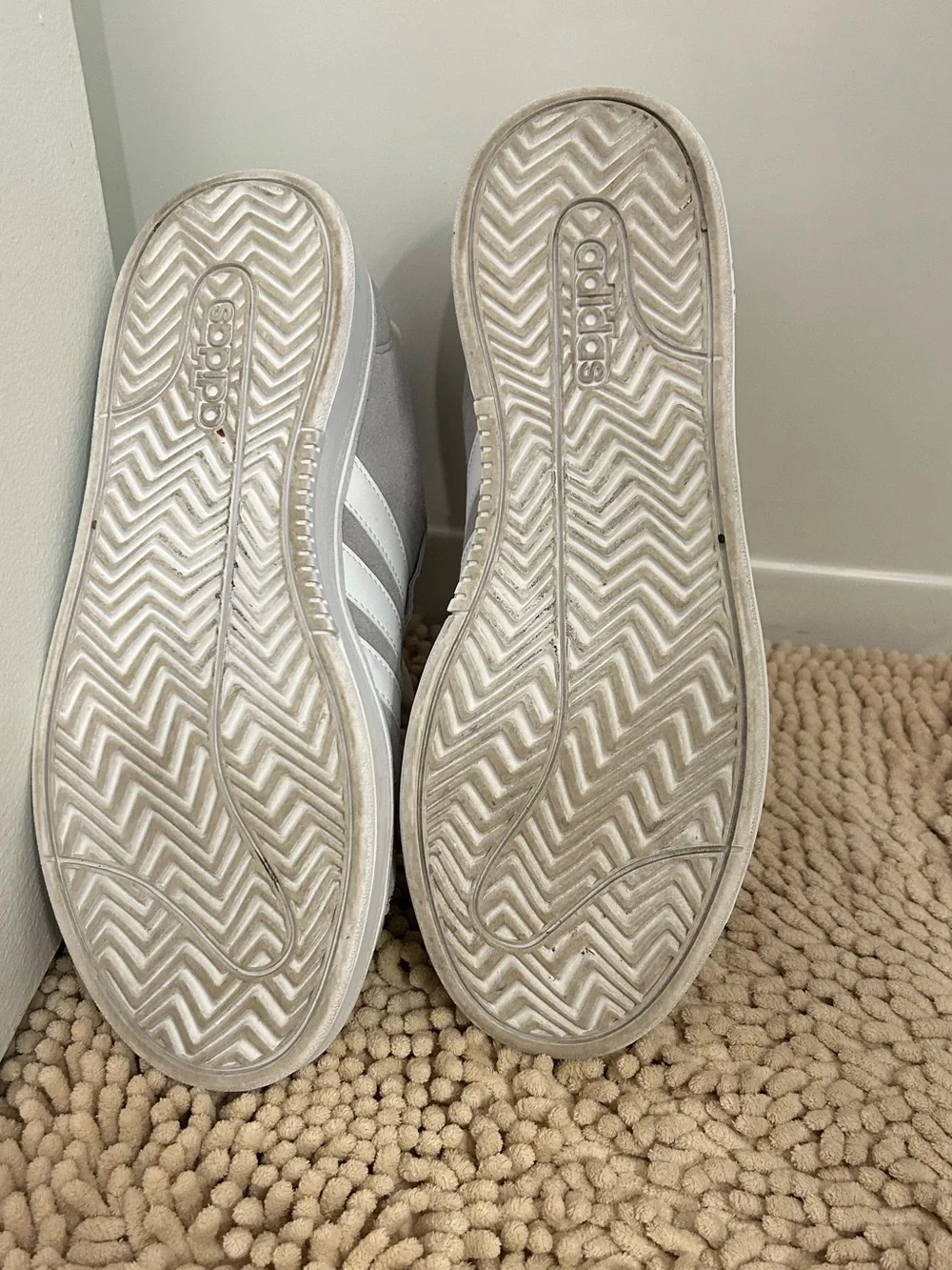 adidas Suede Low-Top Sneakers in Light Gray and White